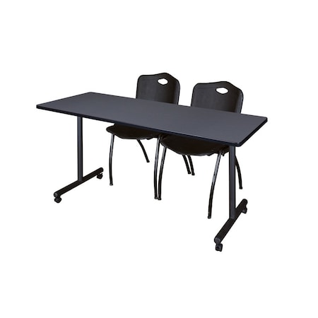 Kobe Rectangle Mobile table, 66" W, 29" H, Laminate Top, Gray MKTRCC6624GY47BK